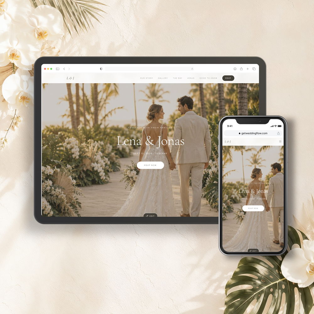 White Orchid Wedding Website Template preview
